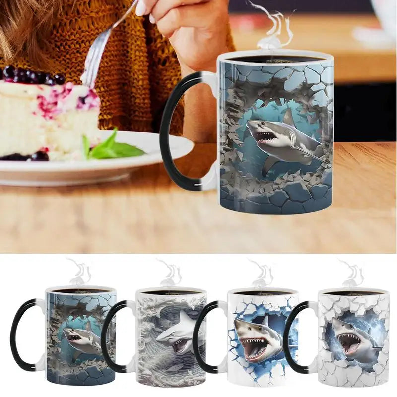 Magic Color Changing Shark Mug  Ceramic Water Cup Heat Sensitive Mugs Sea Fish Pattern Coffee milk Tea Cups adults gifts