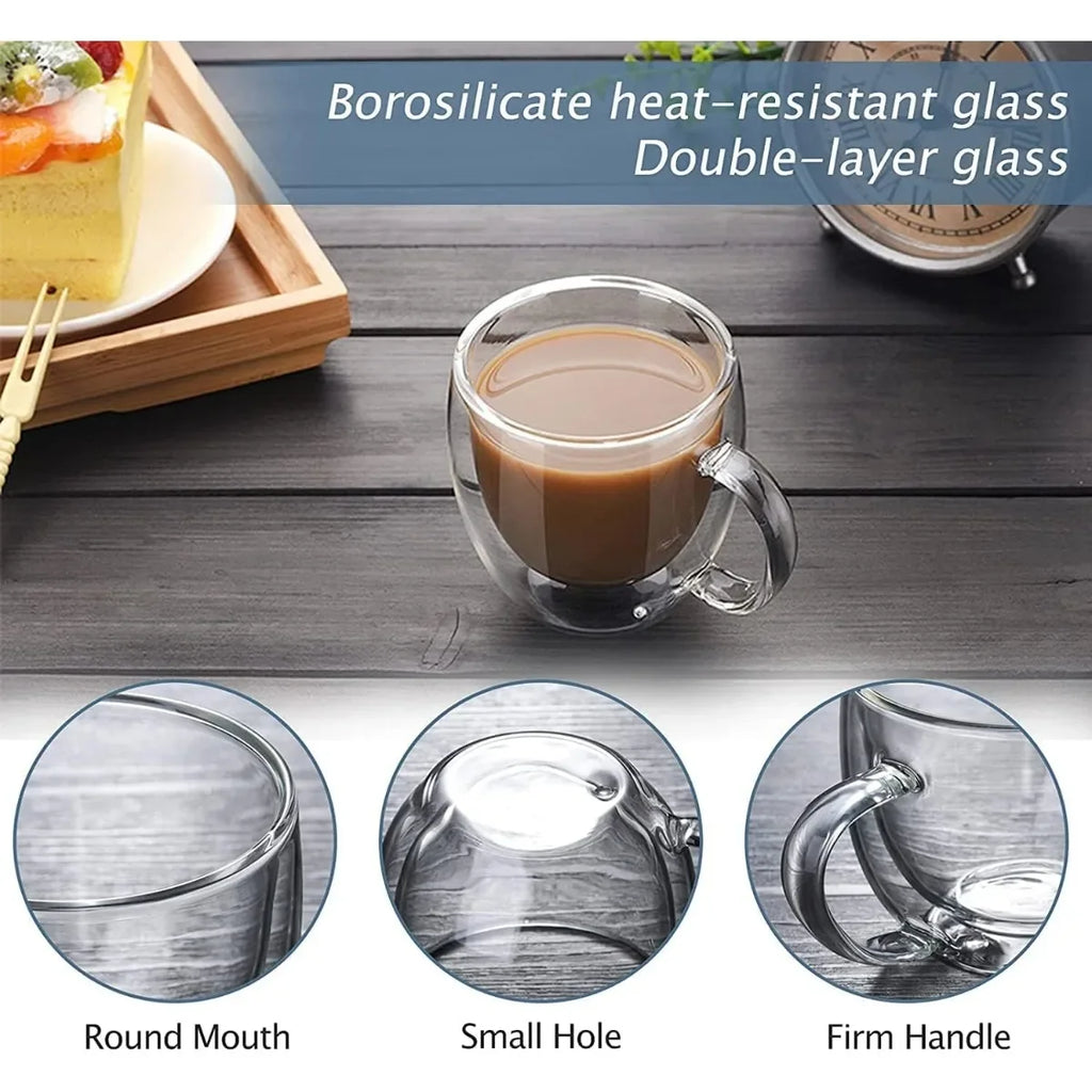 250ml Double Wall Transparent Glass Coffee Cup with Handle Double-layer Heat Insulation High Temperature Juice Milk Cup