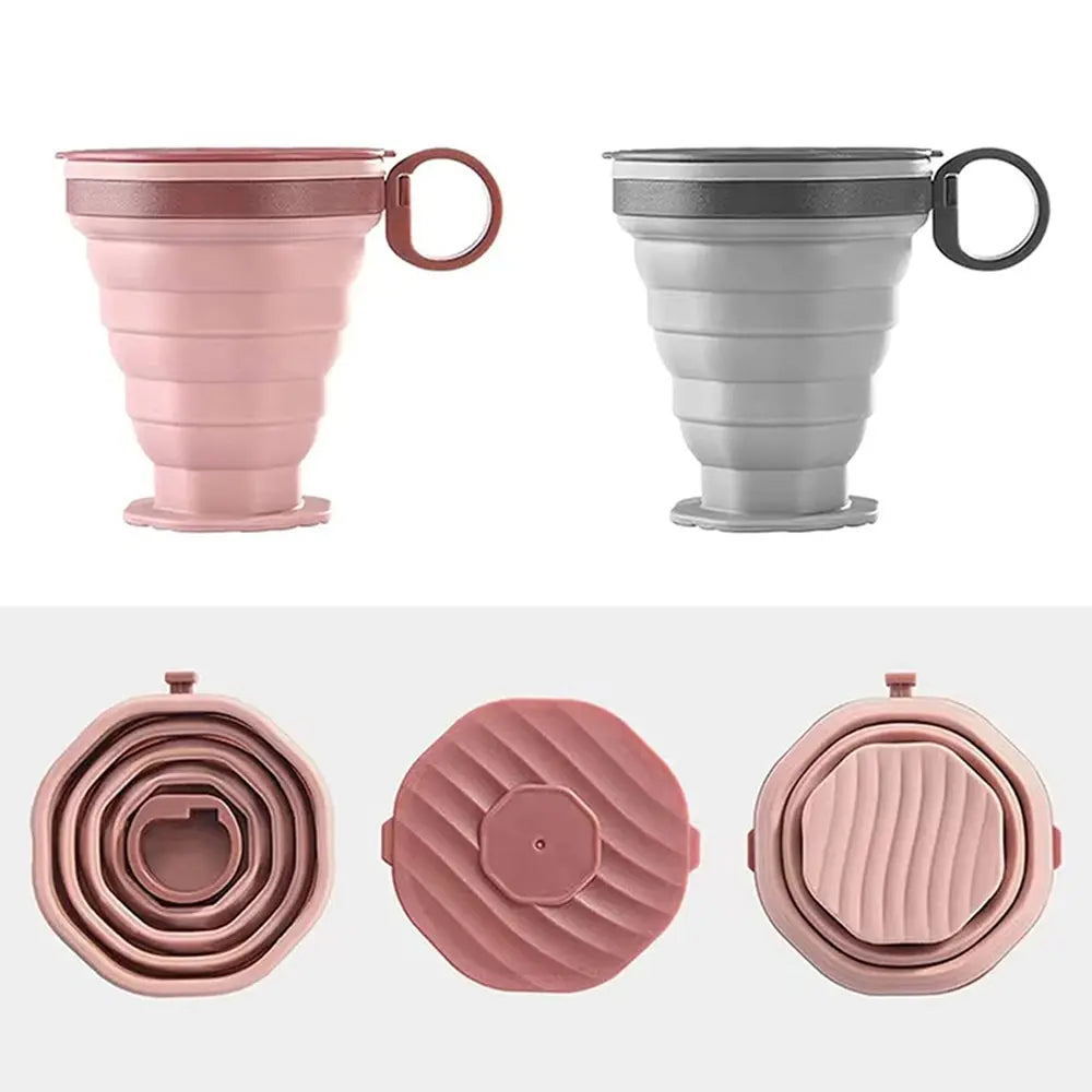 New Folding Coffee Cup Portable Outdoor Folding Water Cup Travel Carrying Cup with Lid Mouthwash Cup collapsible cup