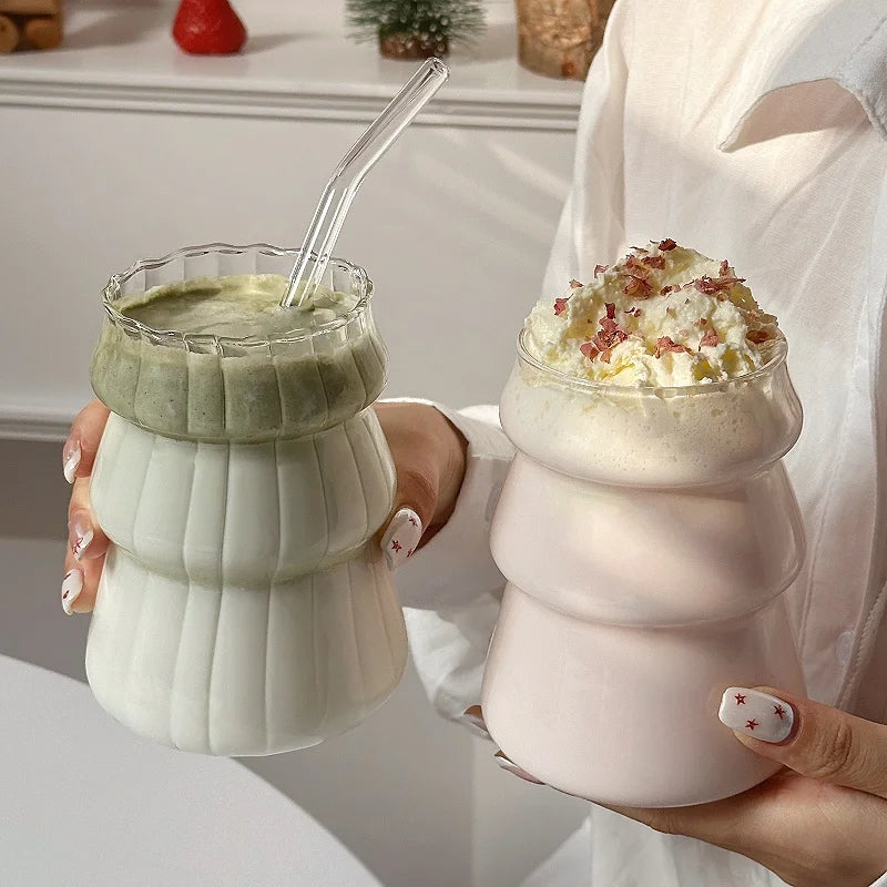 Vertical Stripes Glass Cup Transparent Water Bottle Milk Tea Juice Coffee Cups Drinkware Creative Table Decorative Cup Supplies