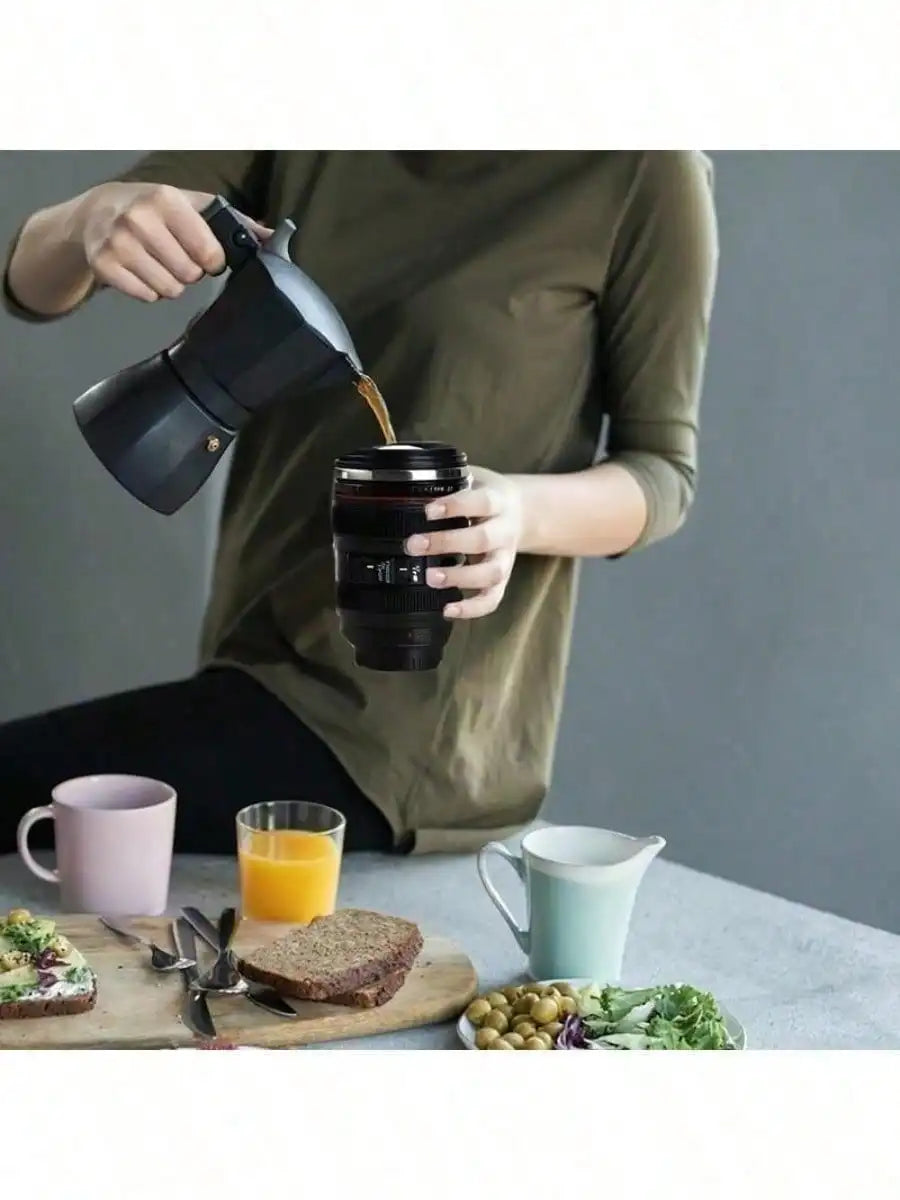 1PC Stainless Steel Insulated Coffee Cup Photography Theme DSLR Camera Lens Novel Unique Design,Portable Leak-Proof Fashion Cup