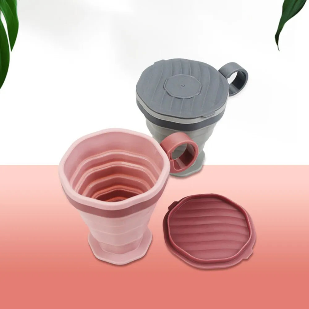 New Folding Coffee Cup Portable Outdoor Folding Water Cup Travel Carrying Cup with Lid Mouthwash Cup collapsible cup