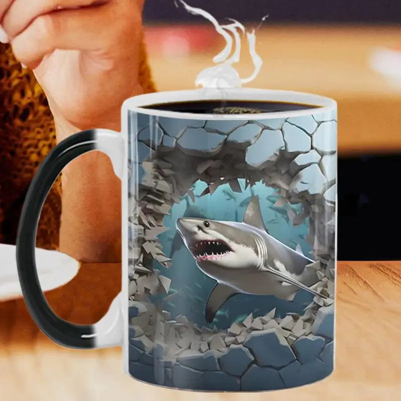 Magic Color Changing Shark Mug  Ceramic Water Cup Heat Sensitive Mugs Sea Fish Pattern Coffee milk Tea Cups adults gifts